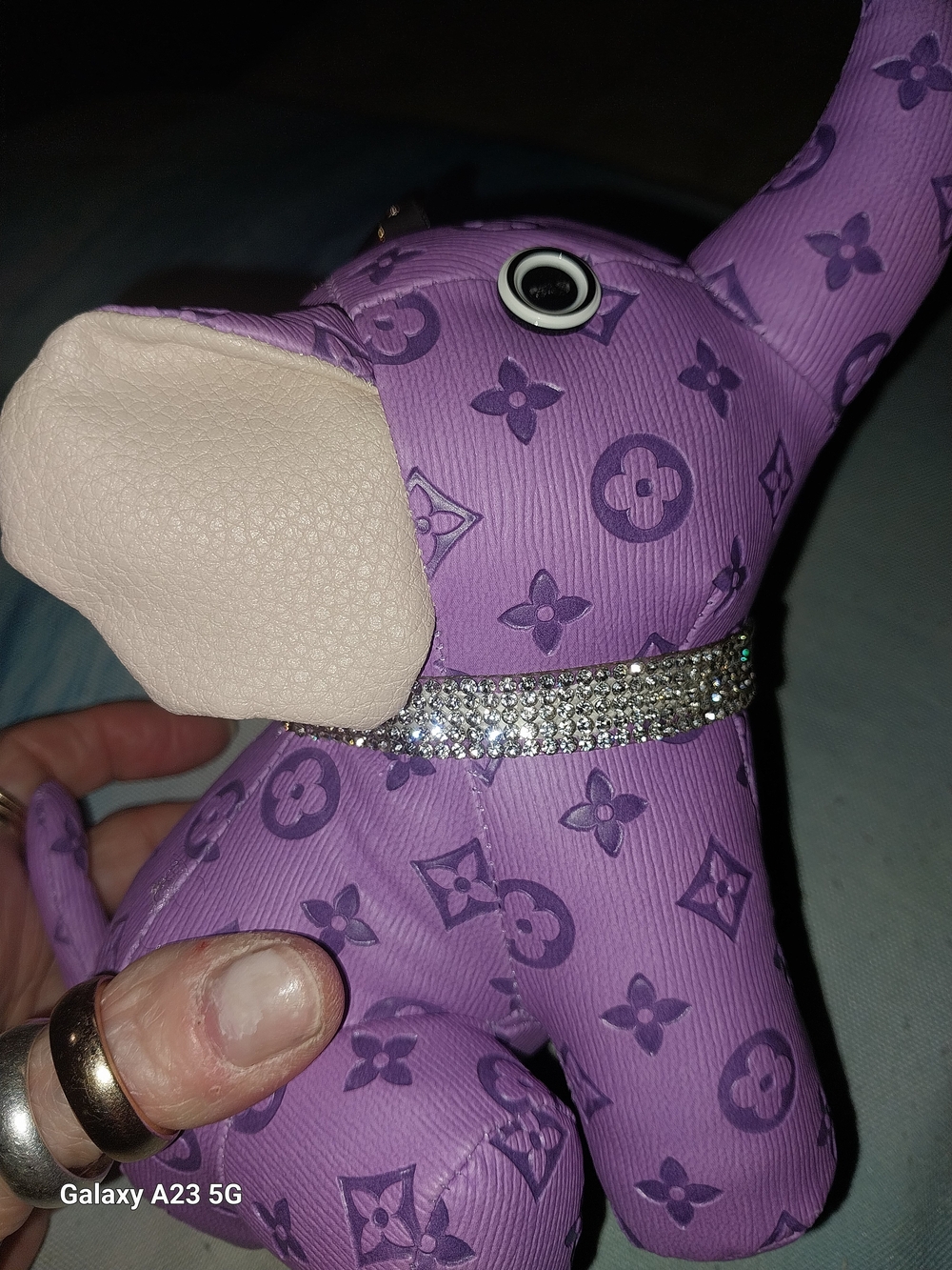 Unbranded Purple Monogram Elephant with Rhinestone Collar Bag Charm/Keychain